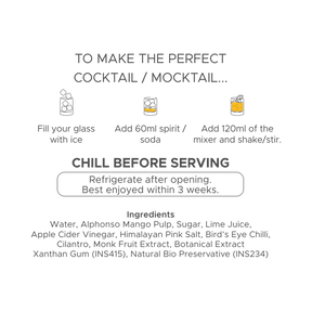 Instructions for making a perfect cocktail/mocktail with ingredients listed.