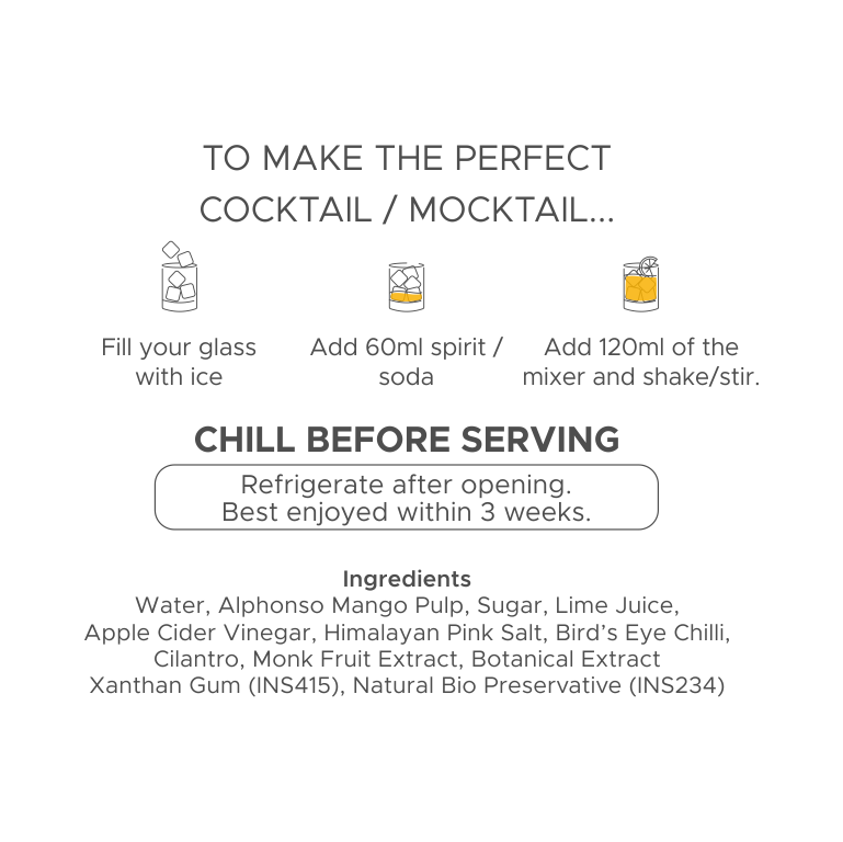 Instructions for making a perfect cocktail/mocktail with ingredients listed.