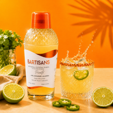Picante cocktail mixer bottle styled with a poured cocktail#Serve_4 Drinks