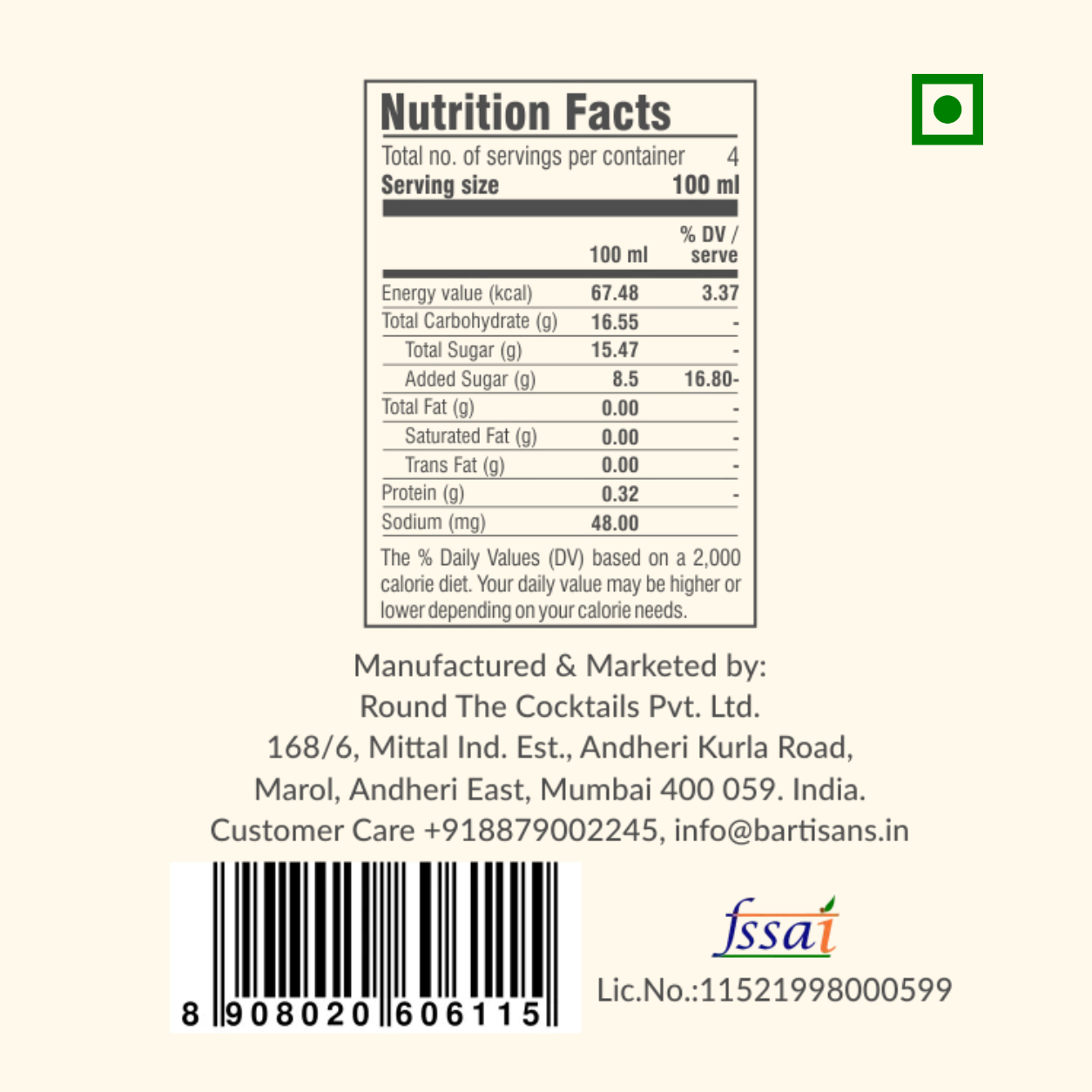 Raid and Run nutrition facts, ingredient list and FSSAI licence details