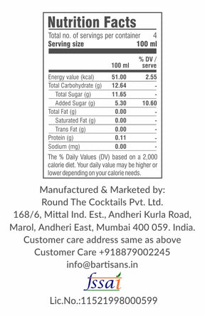 Nutritional value of Bartisans All Time Fav Cocktail Mixer